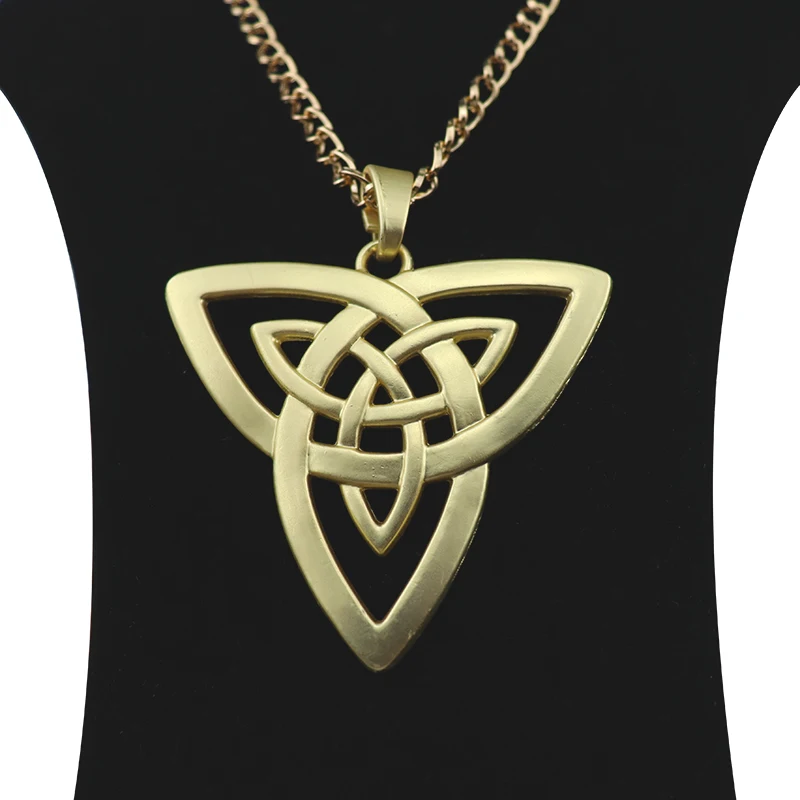 ZXZ Matt Gold Fashion Metal Abstract Celtics Knot Trinity Triquetra Charm Pendant Necklace on Long Link Chain Lagenlook