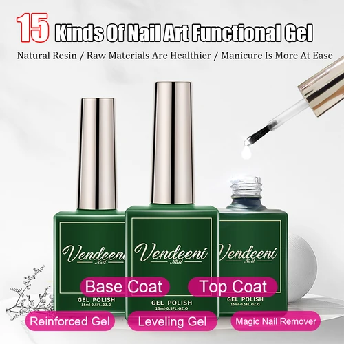 Vendeeni capa Base templado mate capa superior Gel funcional esmalte de uñas Gel reforzado flor Gel lámina transferencia Gel removedor de uñas