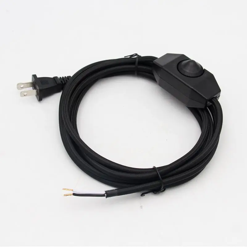 110V US Plug Power Cord With Dimmer Switch Textile Braided Covered Power Cord Cable
