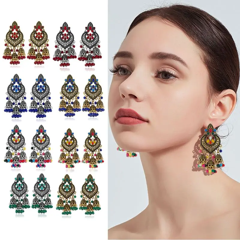 Retro Indian Bollywood Kundan Jhumka Jhumki Drop Earrings Gypsy Fashion Jewelry