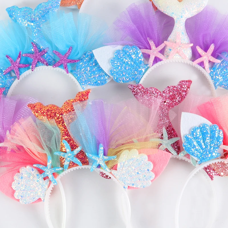 WEIGAO Little Mermaid Party Crown Headband Mermaid Tail Hat Photo Props for Girl 1st Birthday Party Mermaid Hair Accessories