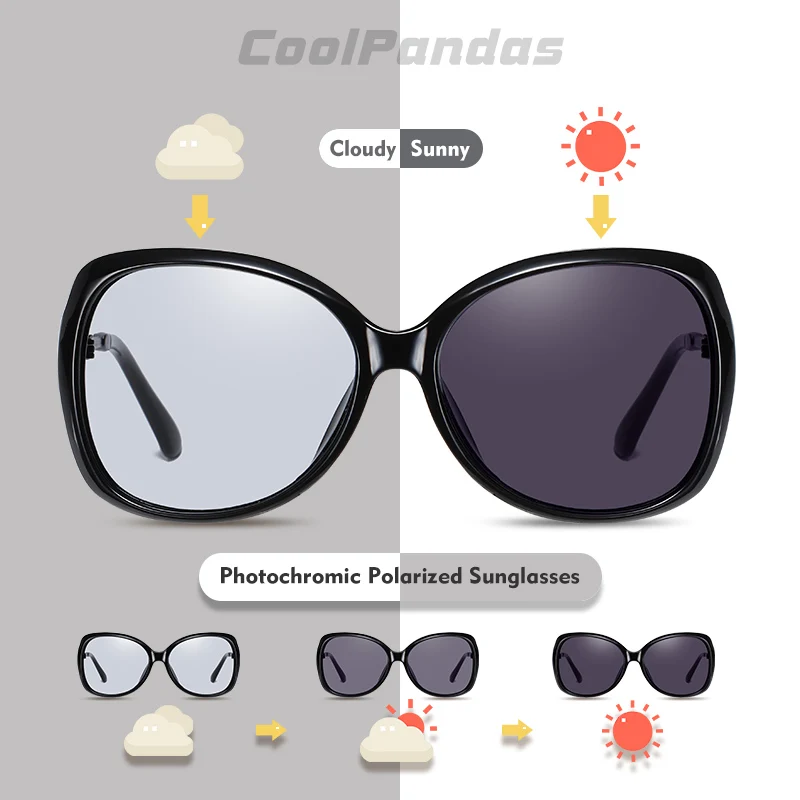 Fashion Oversized Sunglasses Photochromic Polarized Glasses Woman Luxury Frame Chameleon Sun Glasses Female gafas de sol mujer