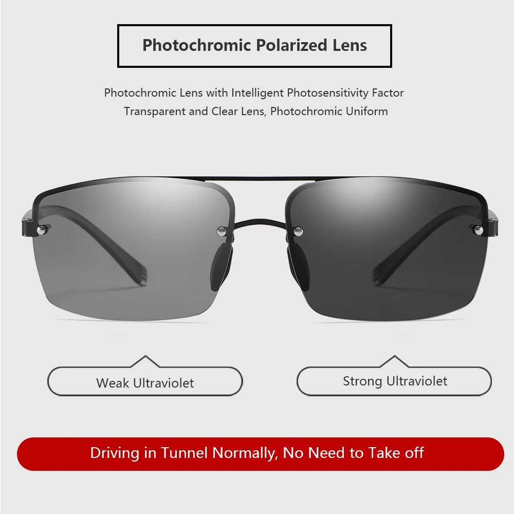VEITHDIA Rectangle Sunglasses Photochromic Polarized Gradient Lens Anti-glare Driver Glasses Sunglasses For Male Female VT01912