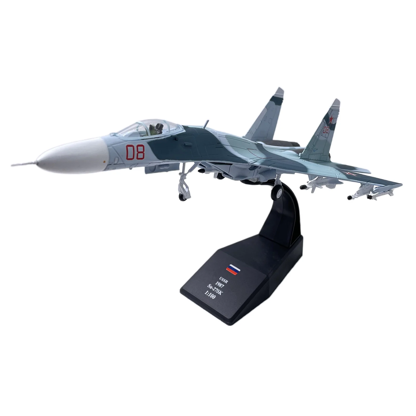 1/100 Scale Alloy Russian Airlines Flanker Sukhoi Su-27 Diecast Model with Stand Model Plane for Collectibles Gift Decor