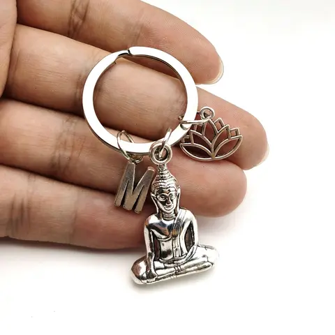 Porte-Clés Lettre Bouddha, Annie Flower, Corrigé, Document Argenté, Spiritualiste, Cadeau pour Ami, Homme, Femme, Mode, Nouvelle Collection 2020