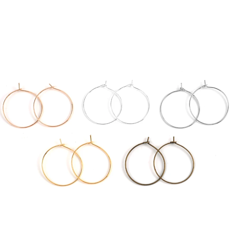 50Pcs/Lot 20/25/30mm Hoops Earrings Big Circle Earwire Wires Hoops Earrings Accesories for DIY Making Findings Supplies