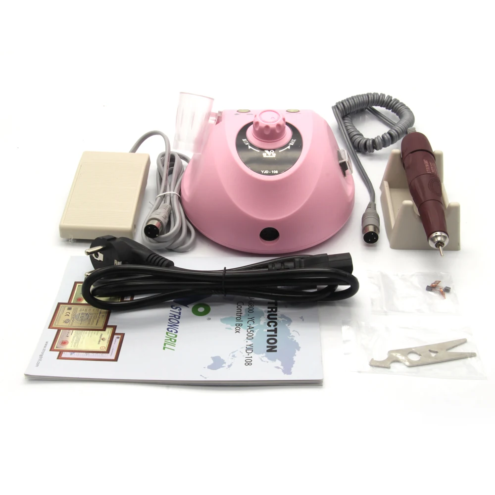 1SET 45000RPM STRONG DRILL Marca trapano elettrico per unghie YJD 108 micromotore 108FN manipolo