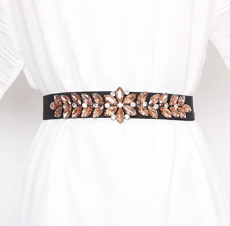 Women's runway fashion rhinestone beaded elastic Cummerbunds female Dress Corsets Waistband Belts decoration wide belt R2987