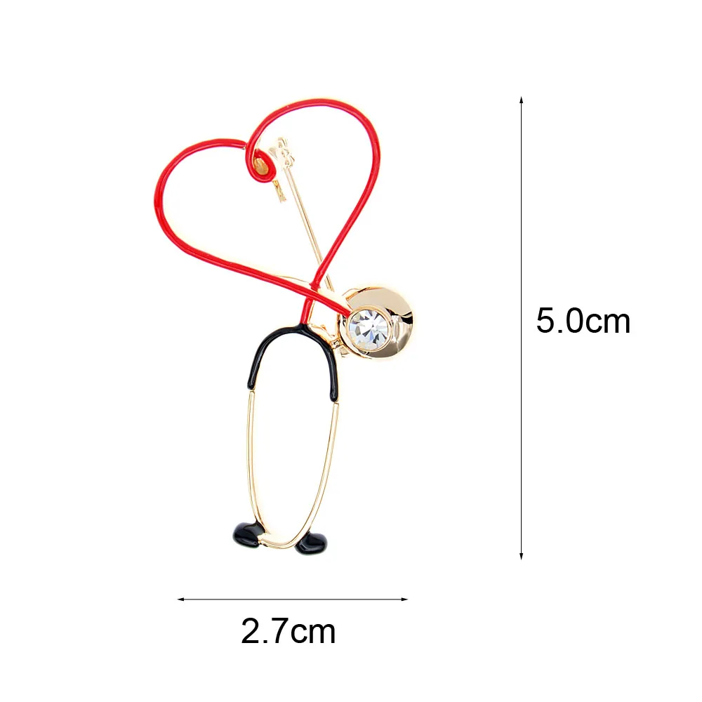 CINDY XIANG Heart Beating Line Stethoscope Doctor Medical Brooch Red Enamel Copper Material BR10-0072