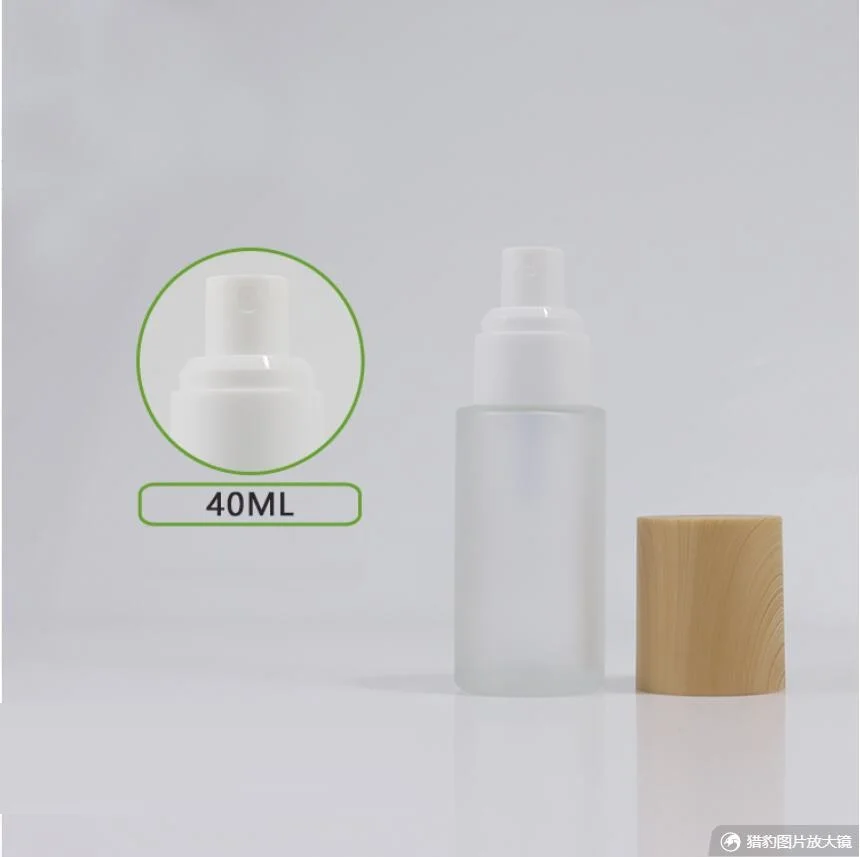 40ml frosted/green/blue  glass bottle wooden shape lid for serum/lotion/emulsion/foundation/gel cosmetic packing