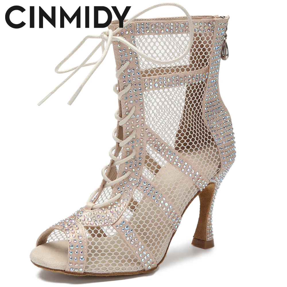 

CINMIDY Dance Shoes Sexy Ballroom Dance Boots Jazz Pole Dancing Shoes Latin Dance Shoes Women Hollow Out Mesh High Heels 7.5CM