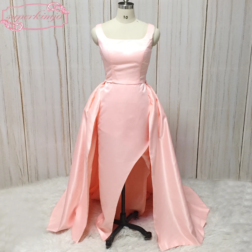 Vestidos cor-de-rosa de baile 2020, decote em v, cetim destacável, longo, vestidos noturnos, imagem real, vestidos formais