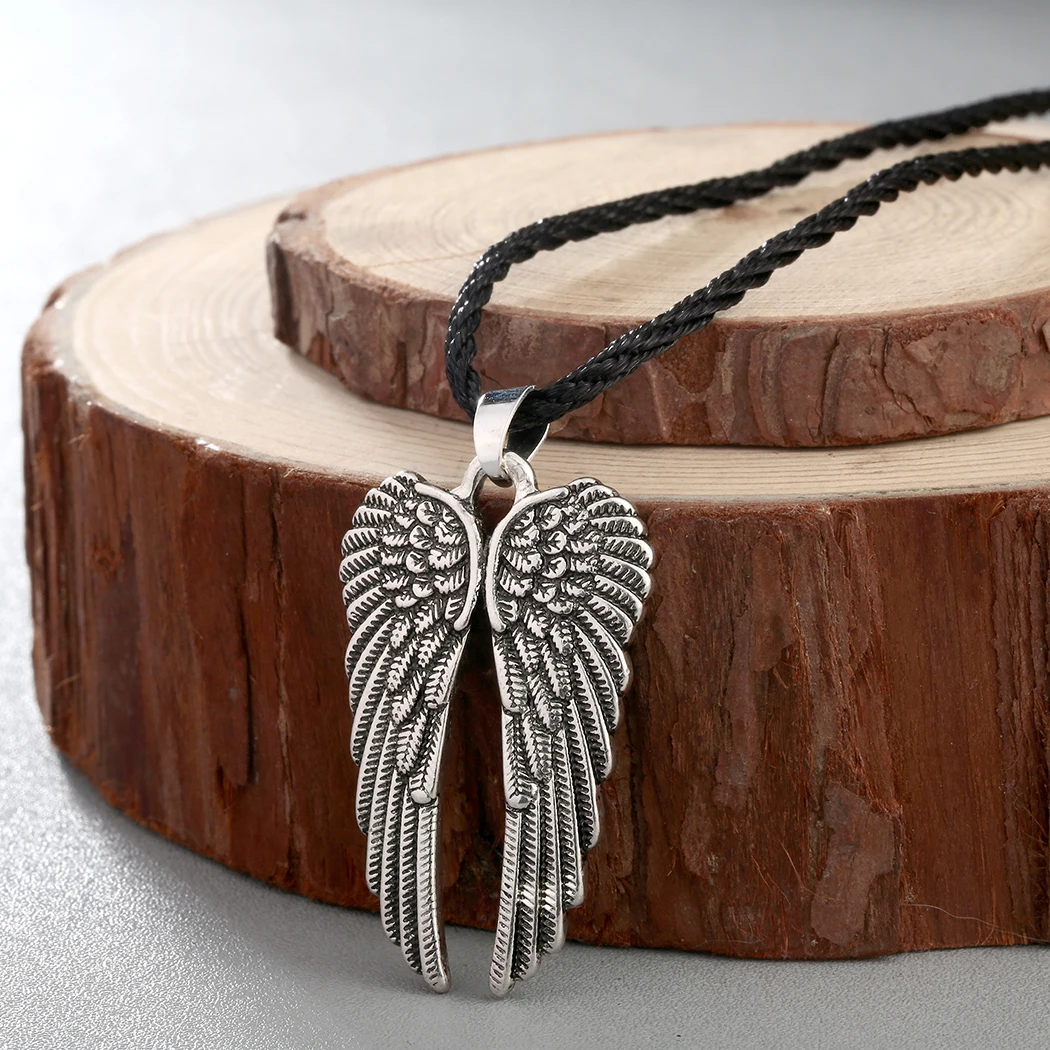 CHENGXUN Vintage Angel Wings Pendant Necklace for Men Women Retro Guardian Angel Wing Amulet Charm Chain Pagan Jewelry