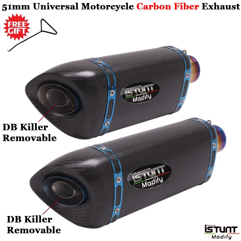 

51mm Universal Motorcycle Carbon Fiber GP Exhaust Muffler For FZ1 MT07 R1 R6 R15 R3 ZX6R ZX10 Z900 K6 K7 K8 NINJA 650 MT03 TMAX