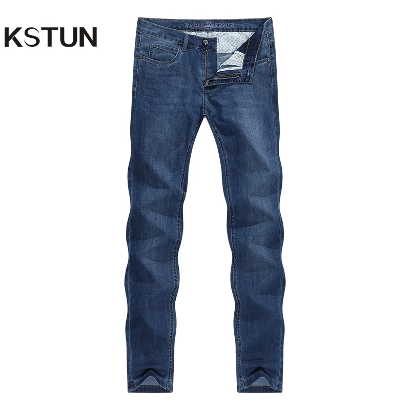 Mens Jeans Brand 2024 Summer Regular Fit Lightweight Stretch Solid Blue Classic Straight Men Pants Trousers Full Length Jeans