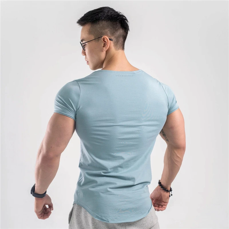 Men Cotton Short sleeve Gym Muscle movement Skinny New Summer Fitness Bodybuilding Male Casual O-Neck Tee shirt Tops Clothing