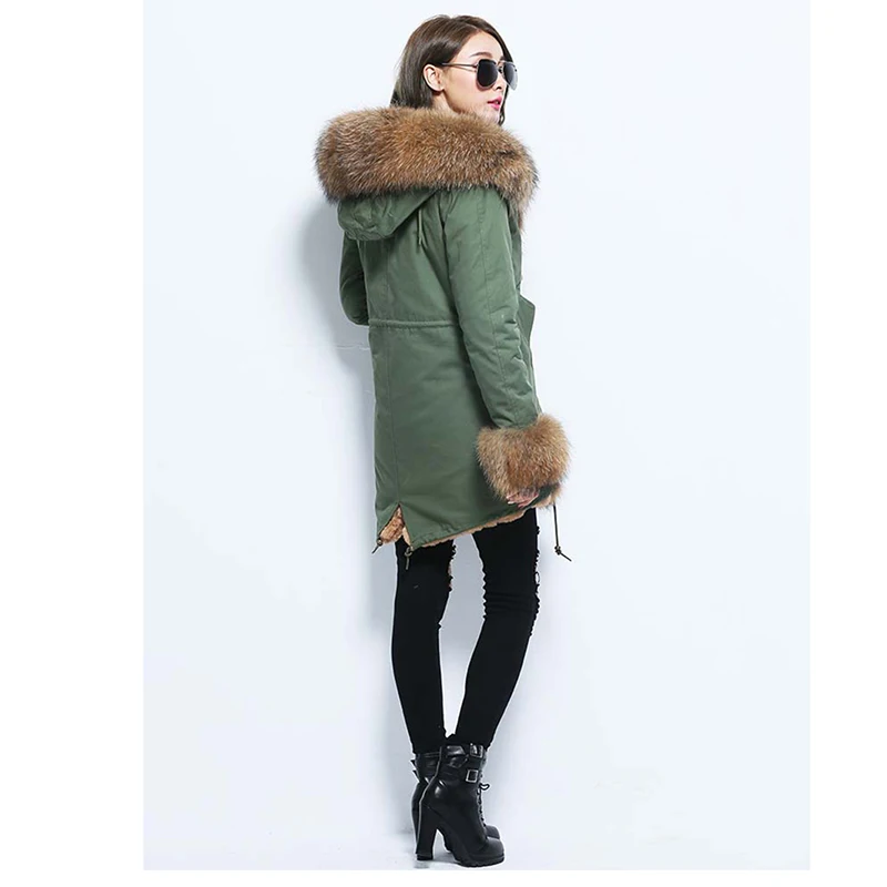 New parka coat real fox fur collar fur coat detachable thick warm artificial rex rabbit fur liner hooded fashionable luxury jack