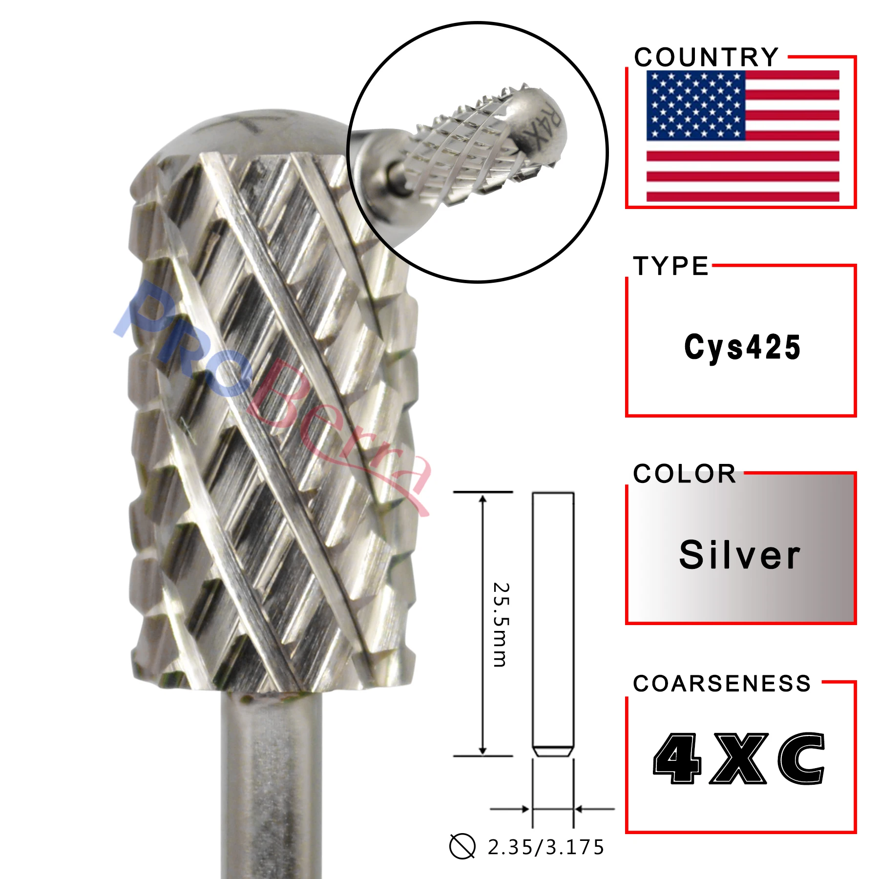 RolinStar 6.6 Silver Large Barrel Round Smooth top nail drill bits Milling Cutter manicure pedicure filing