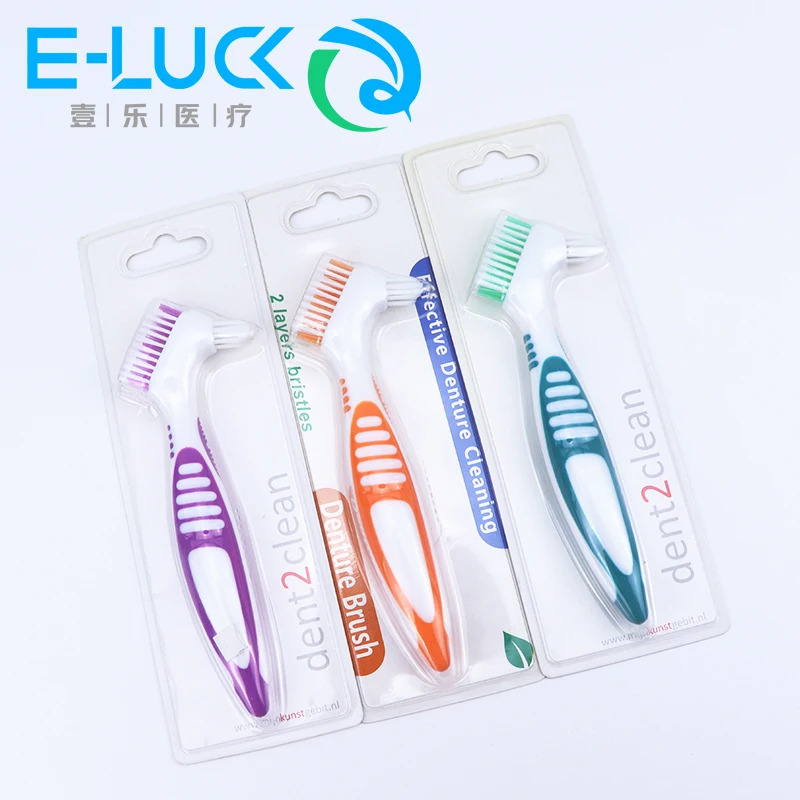 Denture Cleaning Brush Dental Toothbrush Multi-Layered Bristles False Teeth Brush Oral Care Tool Non-slip Ergonomic Rubber