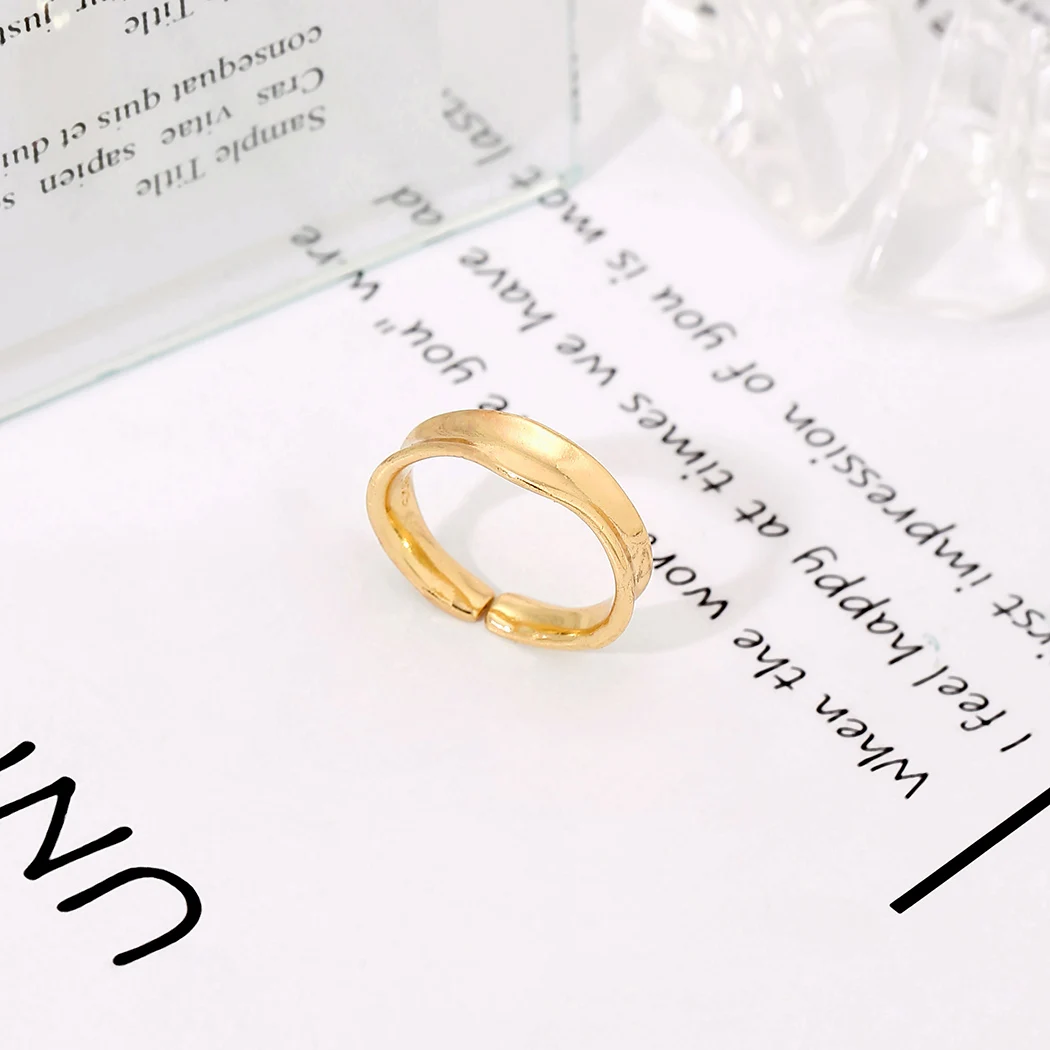 Trendy Gold Color Glossy Concave Thin Open Rings For Women Girls Lover Couple Rings Friendship Wedding Rings 2021 Jewelry Gift