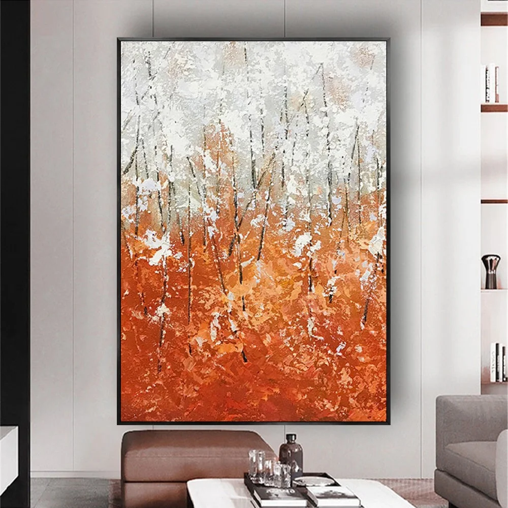 100% Hand-Painted Abstract Oil Painting On Canvas Poster Orange Red Modern Mural For Living Room Luxury Huge Wall Art Pictures