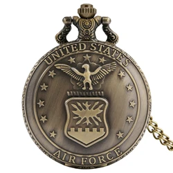 Retro Bronze Air Force Eagle Stars United State Quartz Antique Pendant Chain Pocket Watch Military Souvenir Gifts for Men Women
