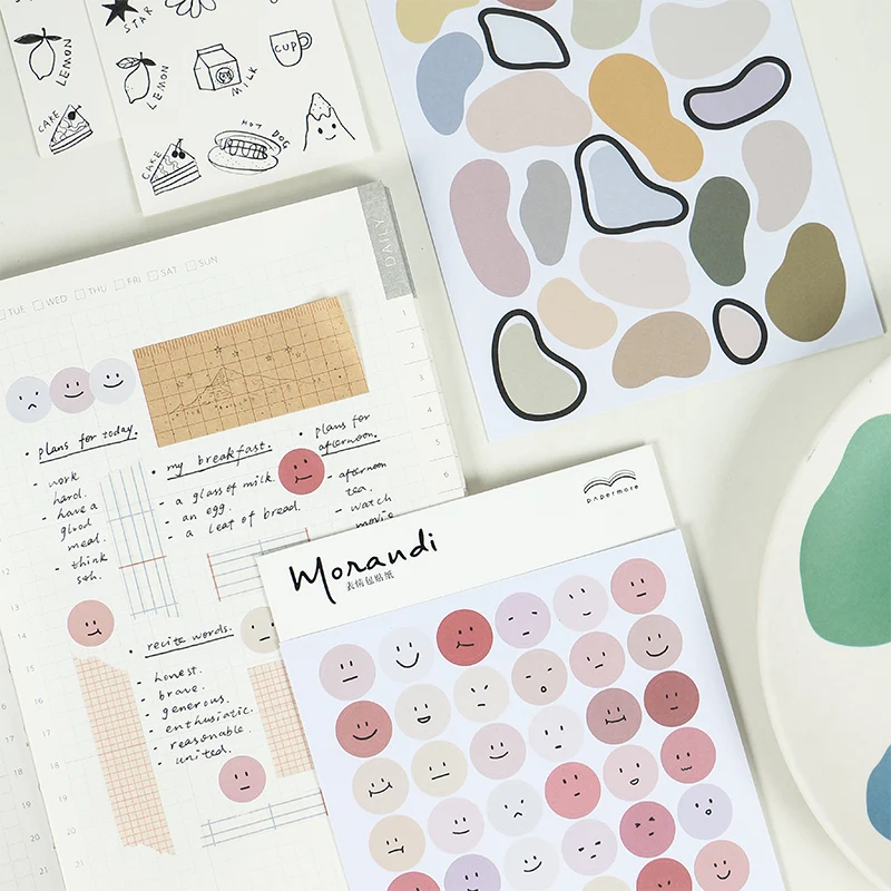 2pcs/pack Morandi Series Expression Stickers Scrapbooking Pure Color Irregular Small Labels Diy Decorative Stickers Stationery