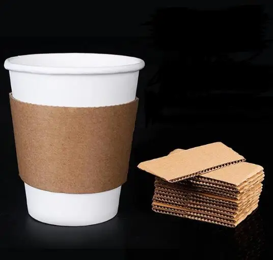 Disposable Cup Sleeve for 12/16oz Cups Blank Double-deck Kraft Paper Coffee Tea Milk Cup Cover Anti-hot Customized