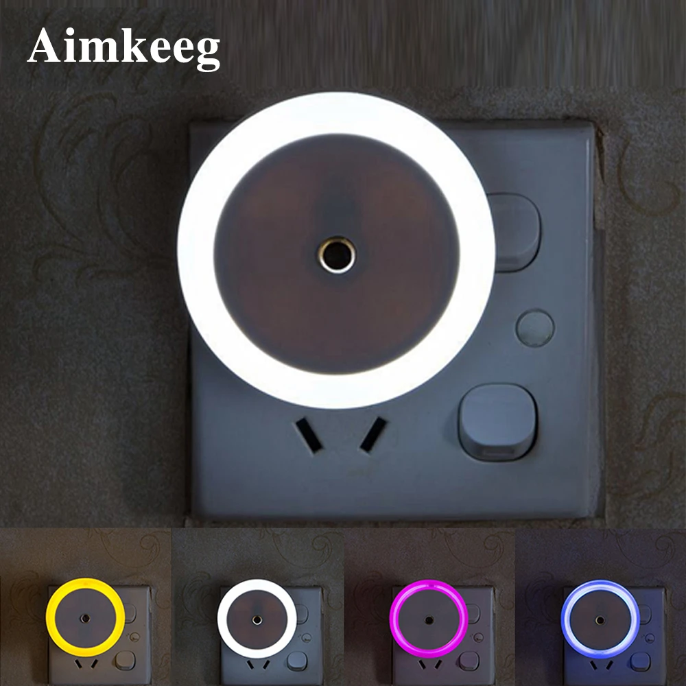 LED Night Lamp EU US Plug Round Intelligent Light Control Sensor Colored Lights for Children's Bedroom Lighting Christmas Gift