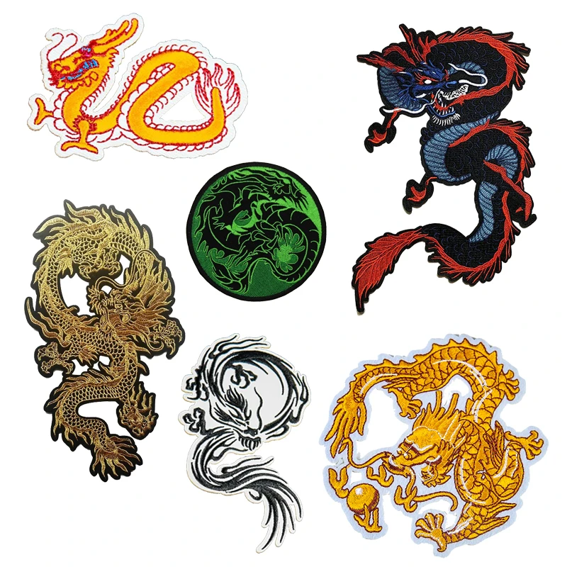 Fine Chinese Dragon Embroidered Patches Creative Red Blue Green Applique Handmade DIY Clothes Sewing Supplies Accessories