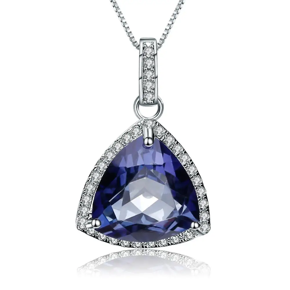 Gem's Ballet 3.67Ct Triangle Natural Iolite Blue Mystic Quartz 925 Sterling Silver Pendant Necklace For Women Fine Jewelry