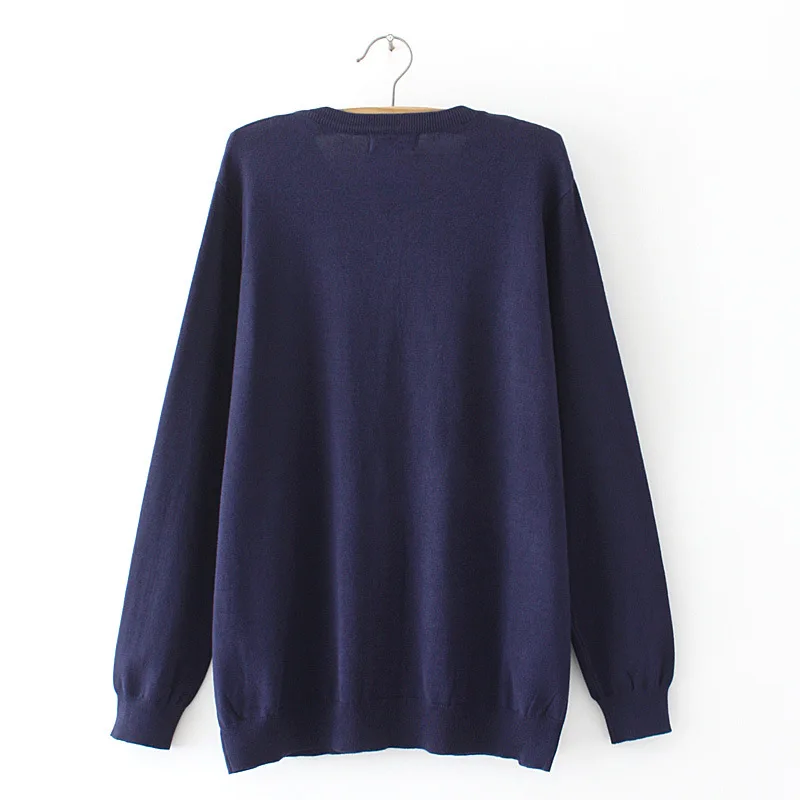 Autumn Winter Plus Size Cardigan Sweater Woman Fashion Navy Blue Solid Color O-Neck Full Sleeve Knitted Thin Jumpers