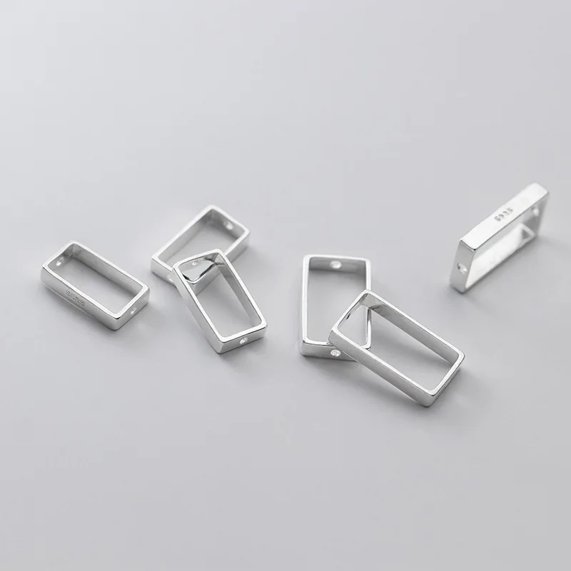 Lo Paulina S925  Jewelry  Findings Rectangle Frame For DIY Beading Spacer Solid Sterling Silver Gifts Making 2pcs/lot