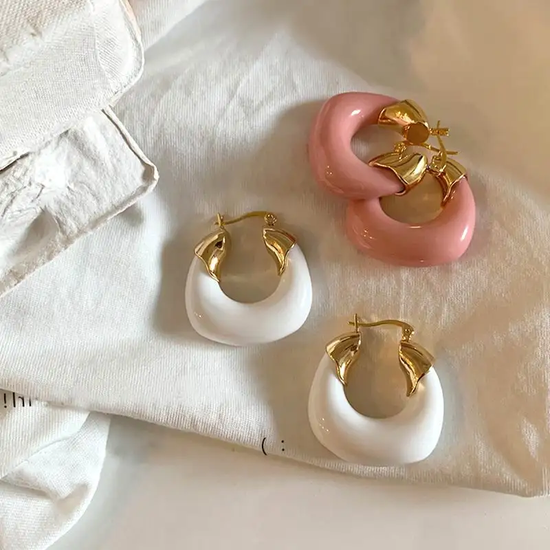 

Fashion Designer Resin Hoop Earrings Personality New Jewelry For Women Beige Pink pendientes