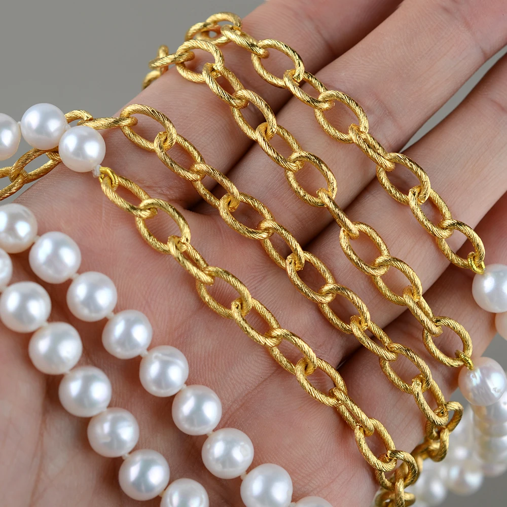 52'' White Keshi Pearl Gold Plated Chain Long Necklace For Women