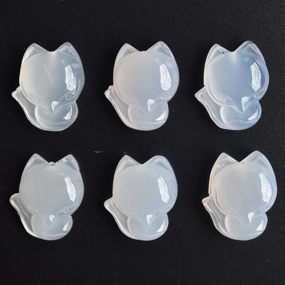 Wholesale 6pcs/lot Fashion high quality natural white onyx Stone charms Carved fox Pendants for diy jewelry making Free shipping