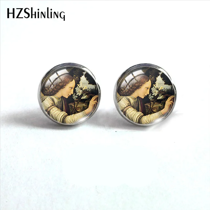 2021 New Leonardo Da Vinci Stud Earring Mona Lisa Painting Round Earrings Handmade Glass Dome Photo Printed Jewelry Gifts