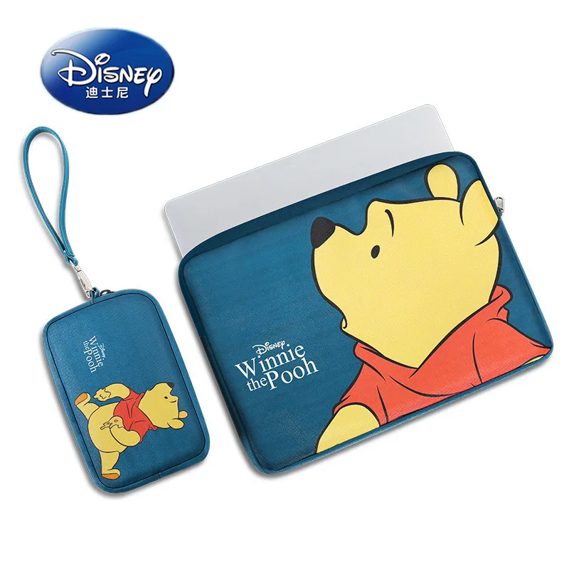 Disney Laptop Bag + Power Pack PU Leather Winnie The Pooh 13 14 Inch Notebook Bag Suit For Apple Huawei Lenovo Macbook Case