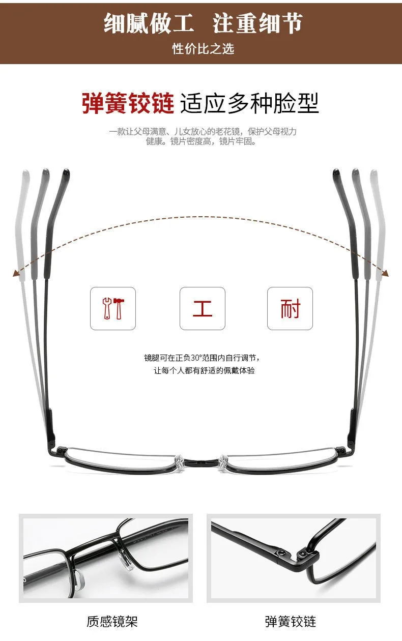 +1,5 2,0 2,5 Lesebrille für Damen und Herren, ultraleicht, tragbar, Mini-Weitsichtbrille, Metall-Presbyopie-Brille mit Dioptrien, inklusive Etui – Detail 4