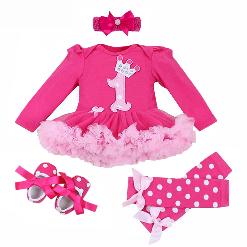 Cute Infant Baby Girls Birthday Costumes Cosplay Outfit Tutu Romper Shoes Headband Leg Warmer 4pcs Bebes Festival Romper Clothes