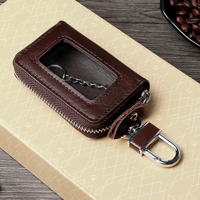 Leather European and American Retro Motor Vehicle Key Case Car Keychain Butler Multifunctional Zipper Household Key Case Men's a