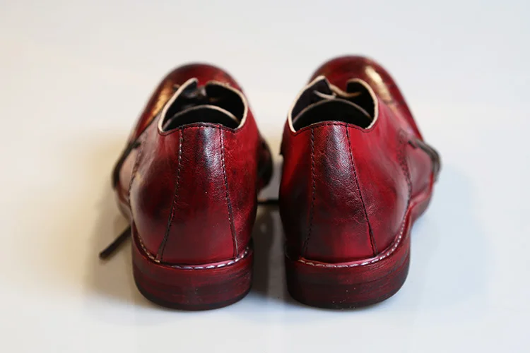 mens Vintage Brock Brogue carved leather head low cut shoes tooling casual shoes men and women wine red