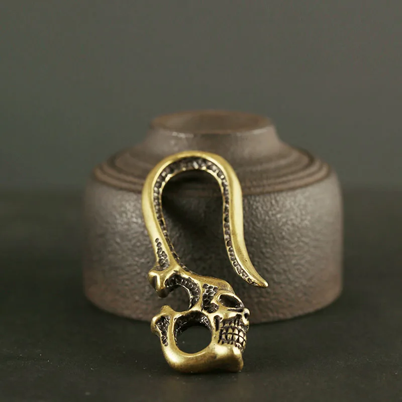 Pure Copper Cloth Buckle U-shaped Hook Buckle Brass Skull Head Keychains DIY Handmade Leather Keyrings Accessories Key Chains