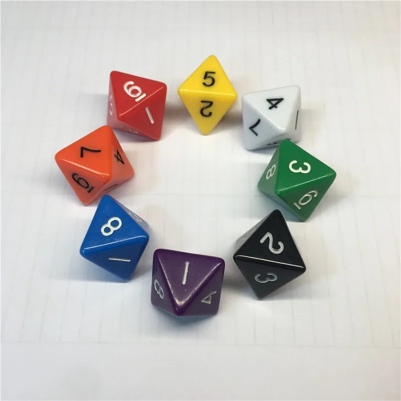 Dados digitales D8 de 8 lados con número 1, 2, 3, 4, 5, 6, 7 y 8 para juegos divertidos de mesa RPG, dados de juego, 8 piezas