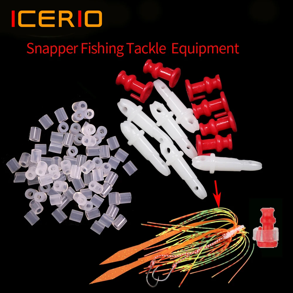 ICERIO 50PCS ABS Plastic Saltwater Fishing Tackle Snapper Slide Parts Silicone Ring Skirts & Rubber Tie Fixed  Lure Accessories