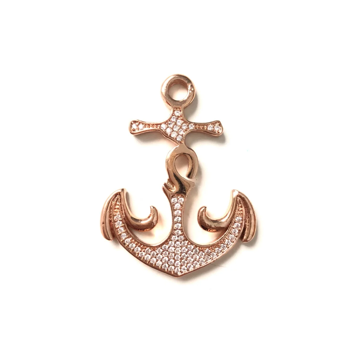5pcs Anchor Charms for Women Bracelet Necklace Making Cubic Zirconia Pave Bling Gold-Plated Jewelry Handmade Accessory Wholesale