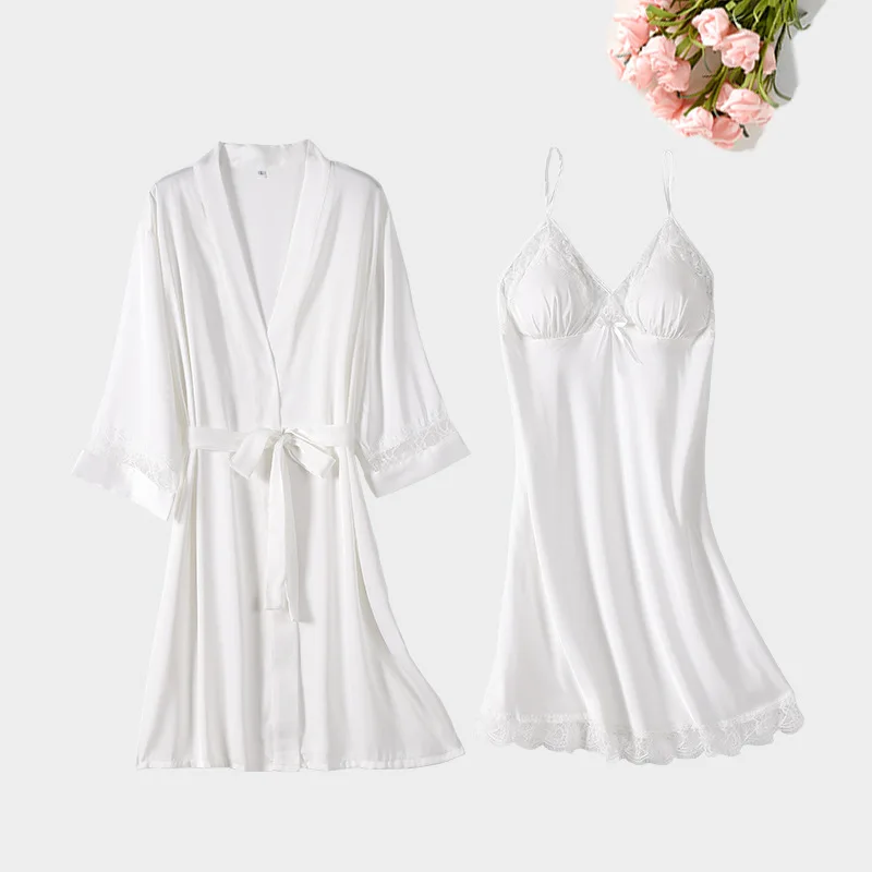 White Bride Bridesmaid Wedding Robe Set Women Sleepwear Nightgown Summer Kimono Gown Sexy Sleep Set Nightdress  Loose Homewear