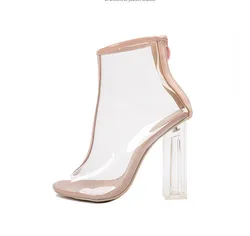 Summer Ankle Boots For Woman Summer Sandals Transparent PVC Open Toe Pumps Apricot High Heels Stilettos Rain Boots Gladiator