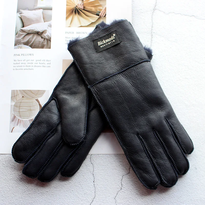 Sheepskin Fur Gloves Women Thickened Winter Warmth Outdoor Windproof Motorcycle Riding Color Leather Finger Gloves