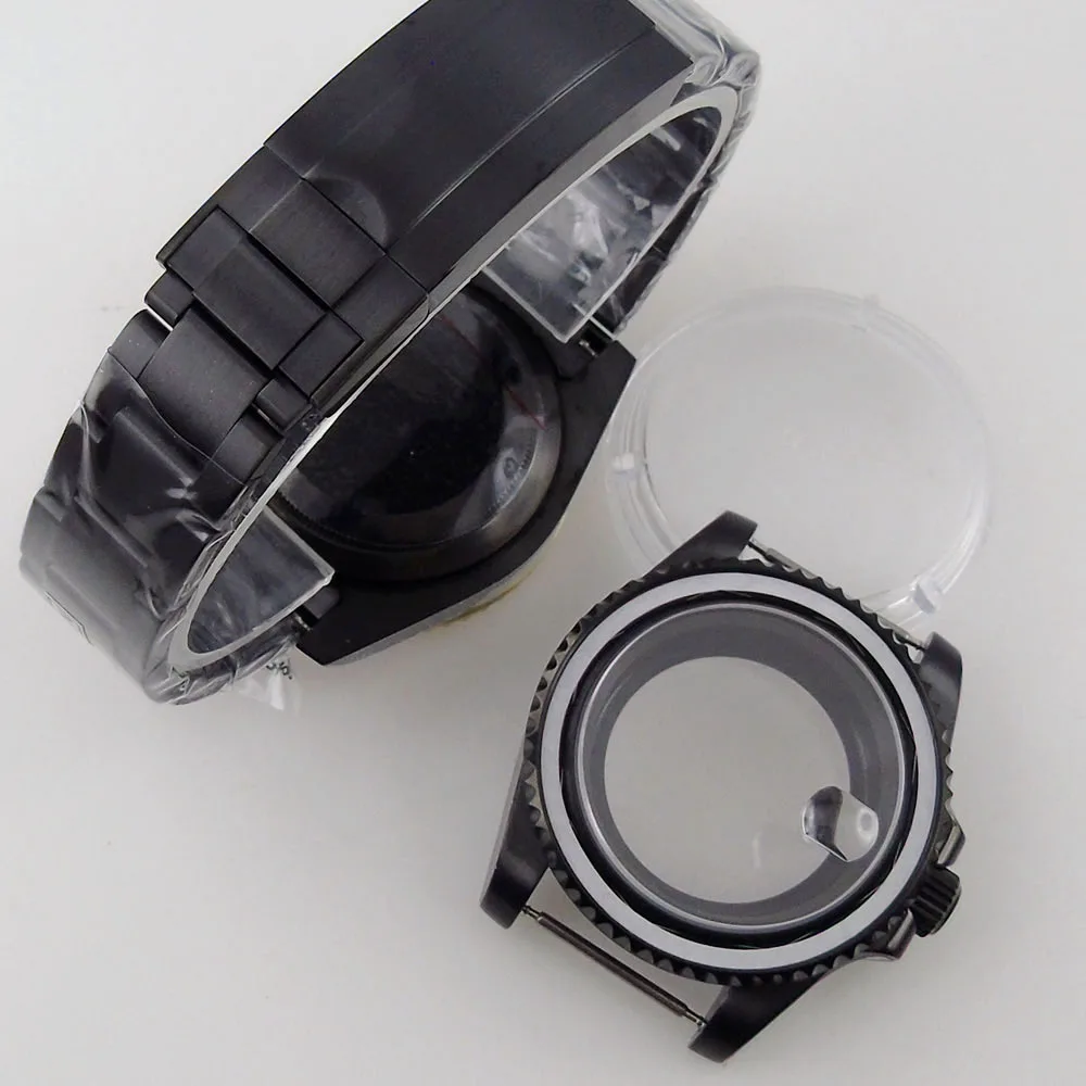 40mm Fully Black Plated Watch Case Fit For NH35/Miyota 8215/ETA 2836/DG 2813 Sapphire Glass solid/316L Bracelet